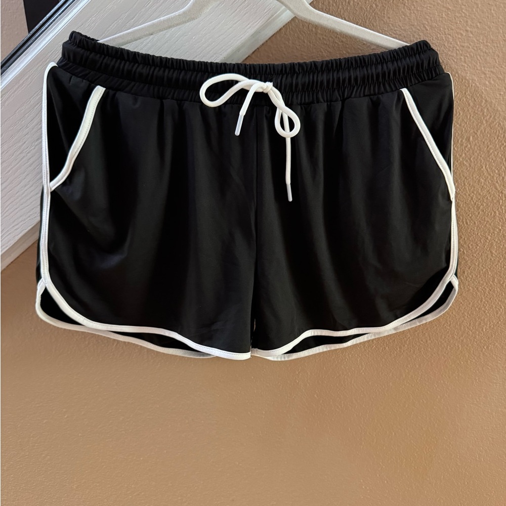 Women's Black Athletic Shorts with White Trim